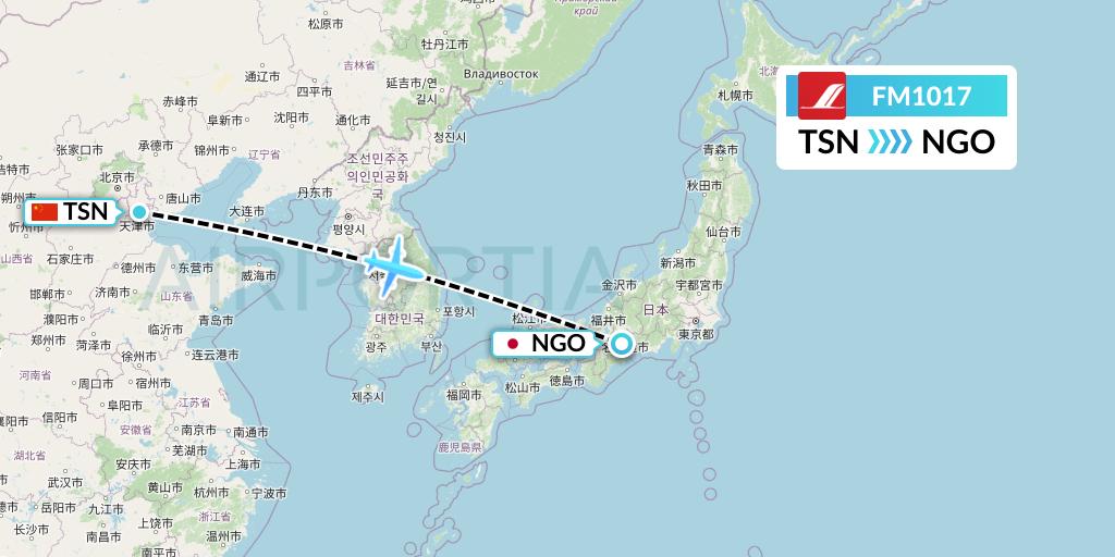 FM1017 Shanghai Airlines Flight Map: Tianjin to Nagoya