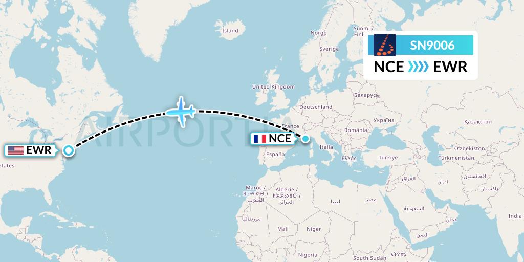 SN9006 Brussels Airlines Flight Map: Nice to New York