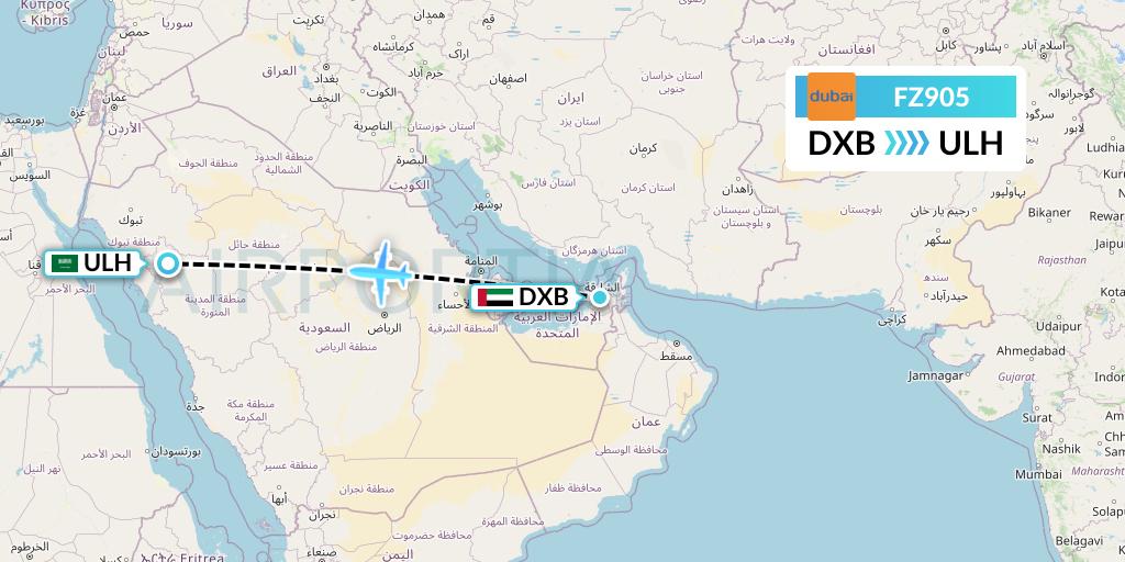 FZ905 FlyDubai Flight Map: Dubai to Al Ula