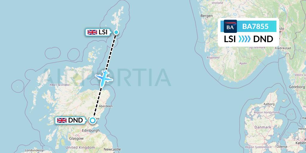BA7855 British Airways Flight Map: Sumburgh to Dundee