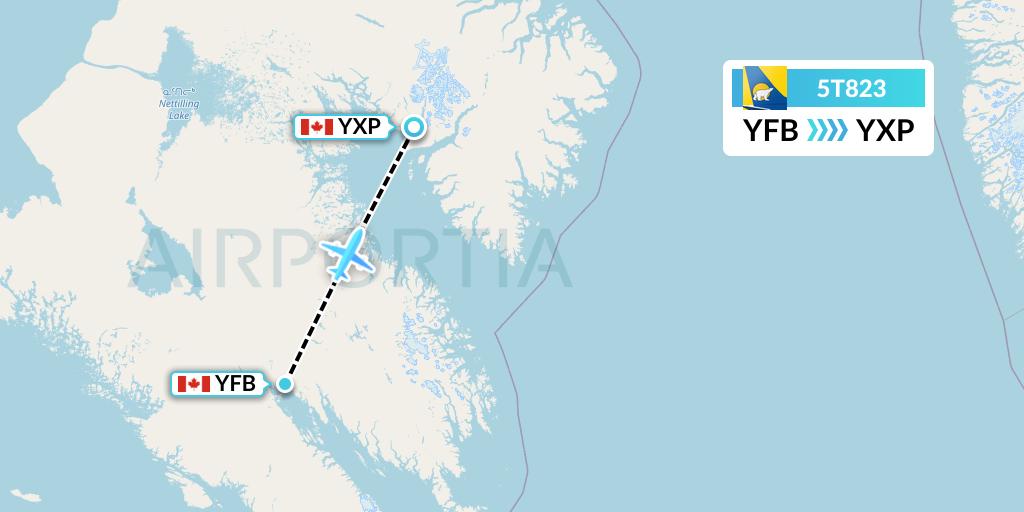 5T823 Canadian North Flight Map: Iqaluit to Pangnirtung