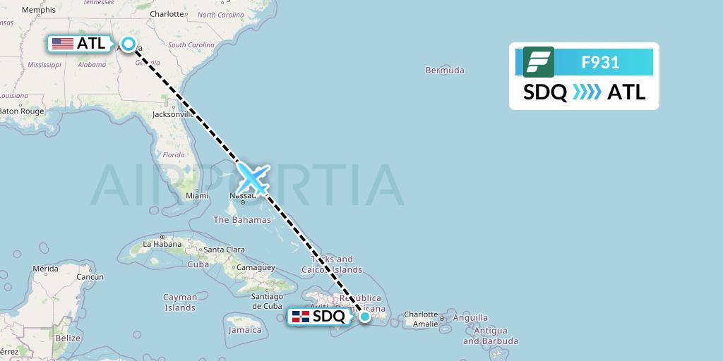 F931 Frontier Airlines Flight Map: Santo Domingo to Atlanta