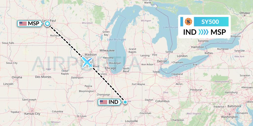 SY500 Sun Country Airlines Flight Map: Indianapolis to Minneapolis