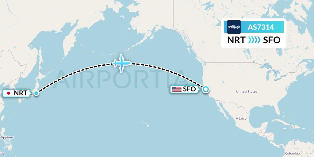 AS7314 Alaska Airlines Flight Map: Tokyo to San Francisco