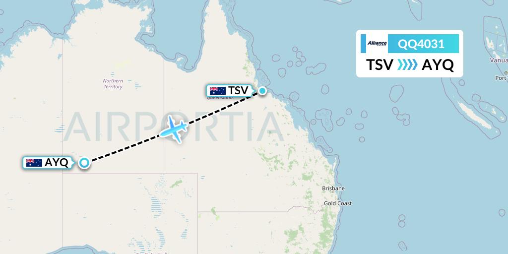 QQ4031 Alliance Airlines Flight Map: Townsville to Ayers Rock
