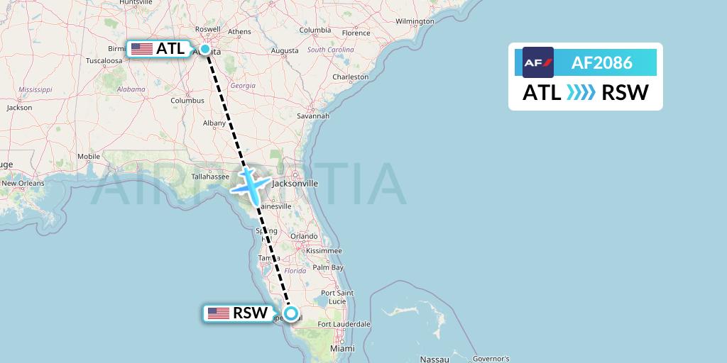 AF2086 Air France Flight Map: Atlanta to Fort Myers