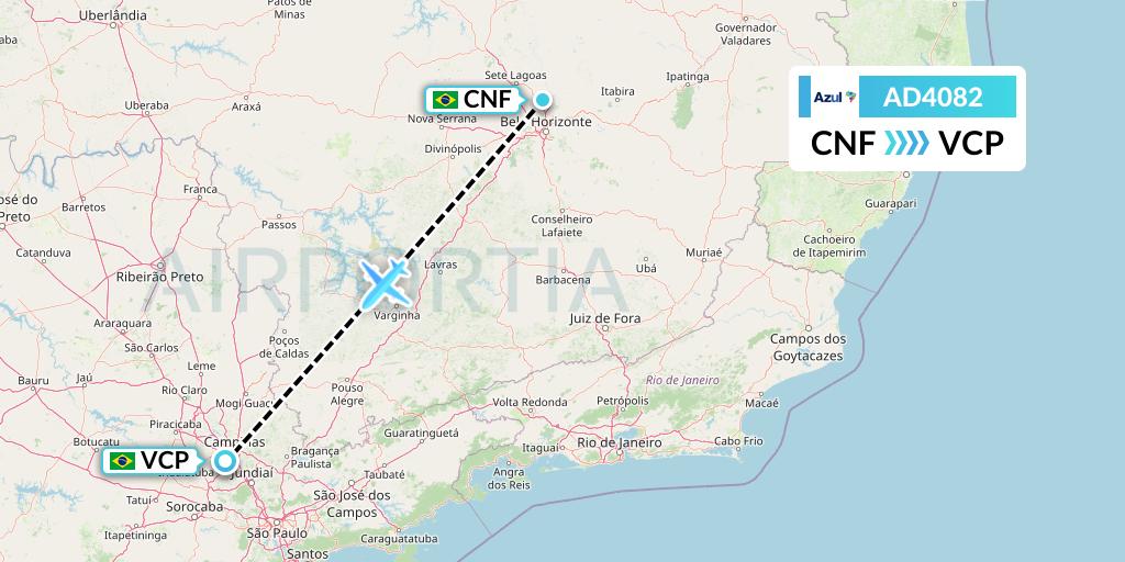 AD4082 Azul Brazilian Airlines Flight Map: Belo Horizonte to Campinas