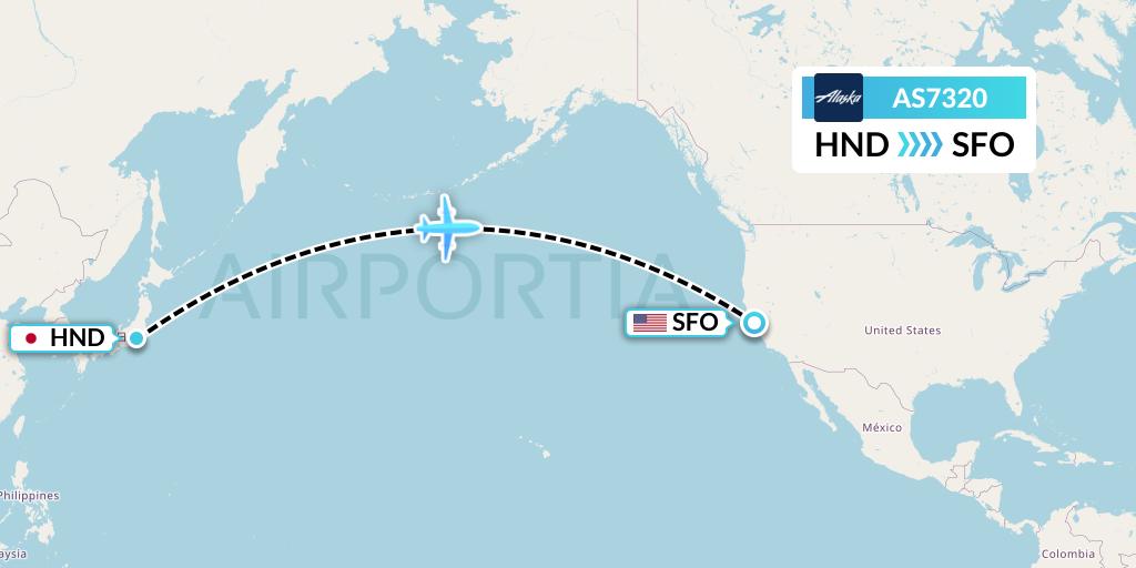 AS7320 Alaska Airlines Flight Map: Tokyo to San Francisco
