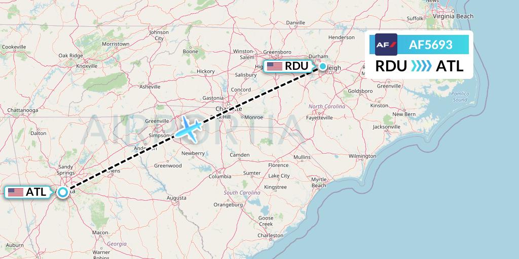 AF5693 Air France Flight Map: Raleigh-Durham to Atlanta