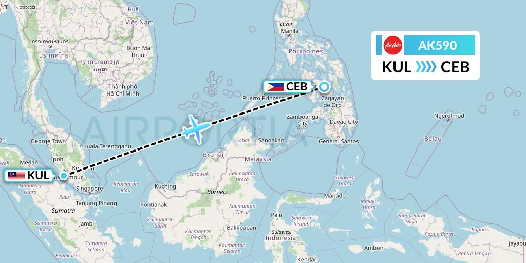 AK590 AirAsia Flight Map: Kuala Lumpur to Cebu