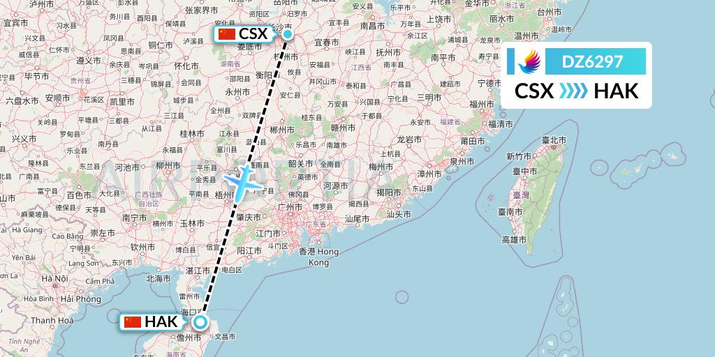 DZ6297 Donghai Airlines Flight Map: Changsha to Haikou