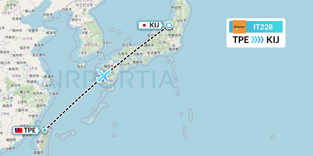 IT228 Tigerair Taiwan Flight Map: Taipei to Niigata