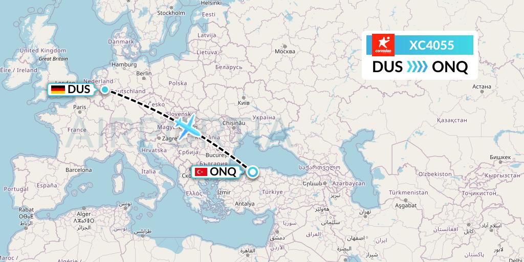 XC4055 Corendon Airlines Flight Map: Dusseldorf to Zonguldak