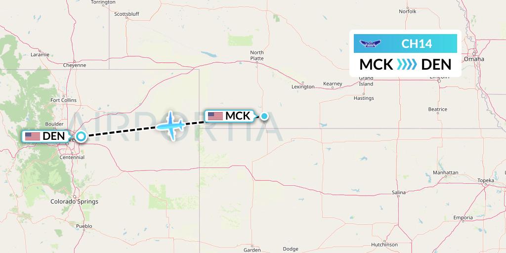 CH14 Bemidji Airlines Flight Map: McCook to Denver