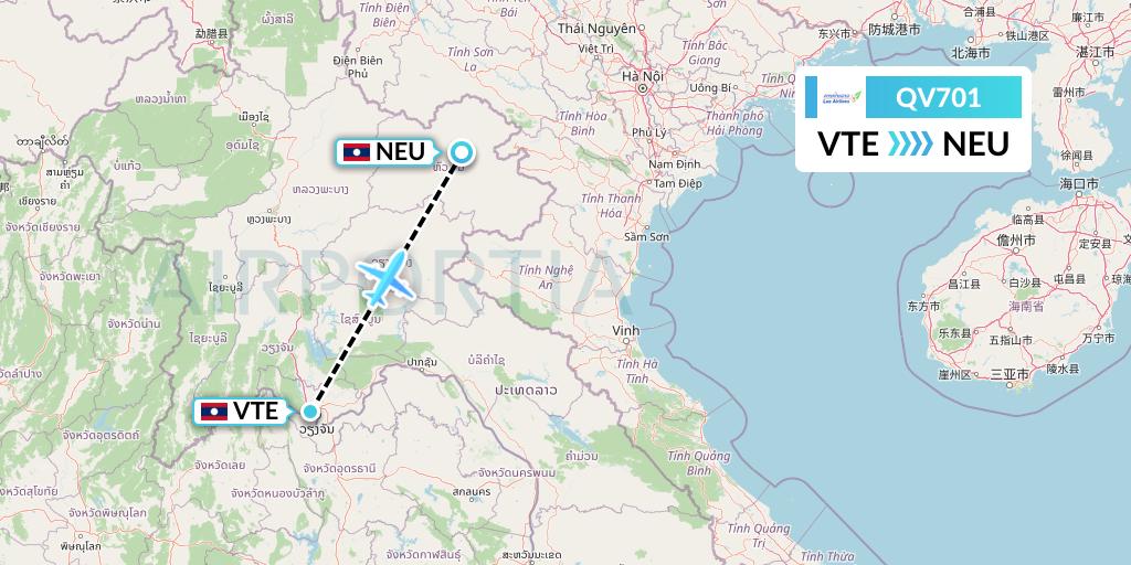 QV701 Lao Airlines Flight Map: Vientiane to Laos