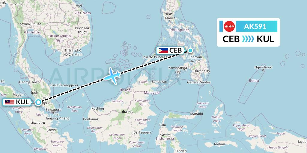 AK591 AirAsia Flight Map: Cebu to Kuala Lumpur