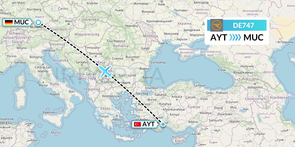DE747 Condor Flight Map: Antalya to Munich
