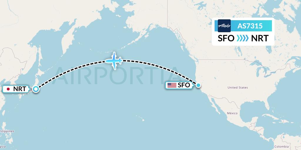 AS7315 Alaska Airlines Flight Map: San Francisco to Tokyo