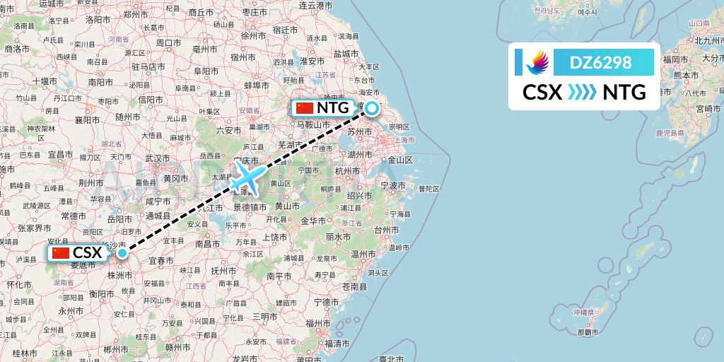 DZ6298 Donghai Airlines Flight Map: Changsha to Nantong
