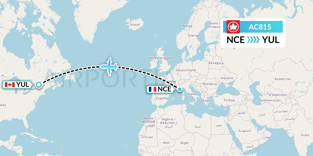 AC815 Air Canada Flight Map: Nice to Montreal