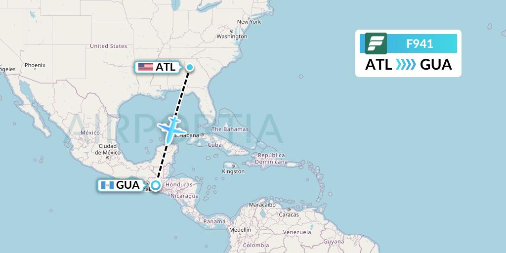 F941 Frontier Airlines Flight Map: Atlanta to Guatemala City