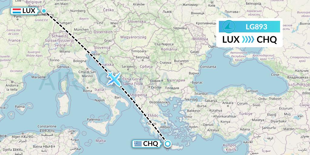 LG893 Luxair Flight Map: Luxembourg to Chania