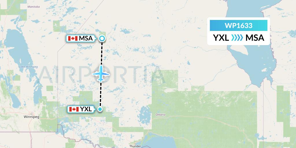 WP1633 Wasaya Airways Lp Flight Map: Sioux Lookout to Muskrat Dam