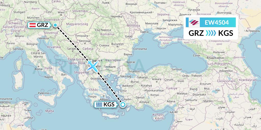 EW4504 Eurowings Flight Map: Graz to Kos