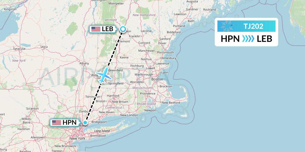 TJ202 Tradewind Aviation Flight Map: White Plains to Lebanon