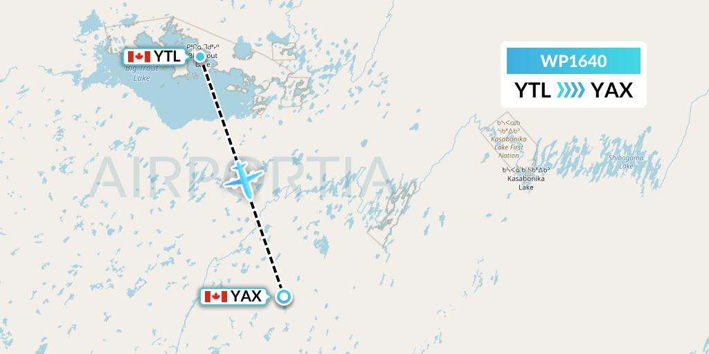 WP1640 Wasaya Airways Lp Flight Map: Big Trout to Wapekeka