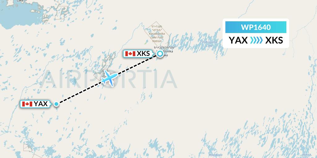 WP1640 Wasaya Airways Lp Flight Map: Wapekeka to Kasabonika