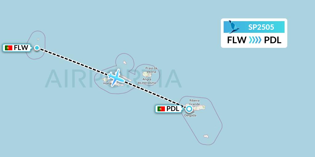 SP2505 SATA Air Acores Flight Map: Flores to Ponta Delgada