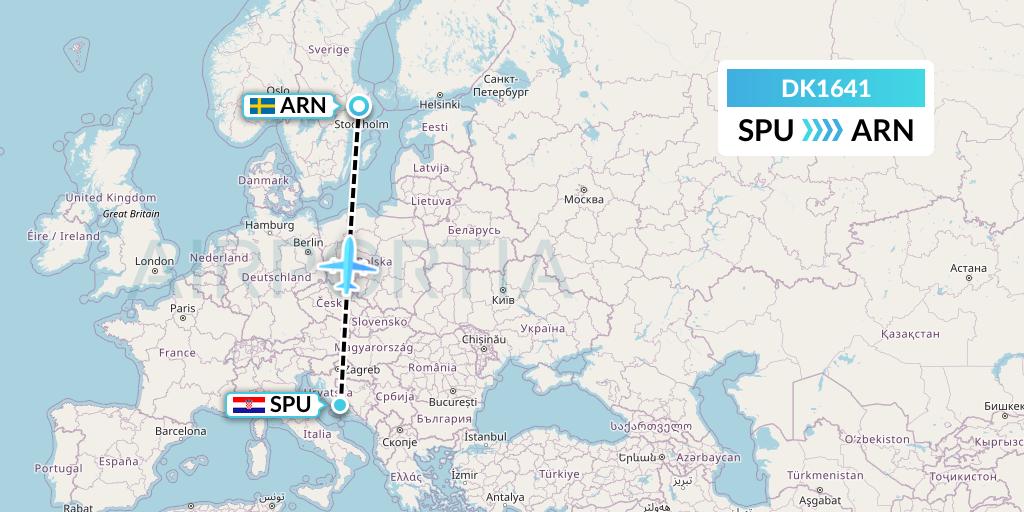 DK1641 Thomas Cook Airlines Scandinavia Flight Map: Split to Stockholm