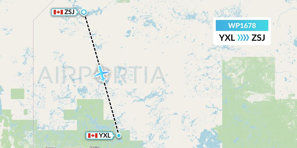 WP1678 Wasaya Airways Lp Flight Map: Sioux Lookout to Sandy Lake