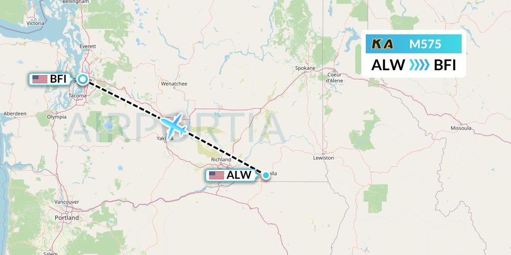M575 Kenmore Air Flight Map: Walla Walla to Seattle