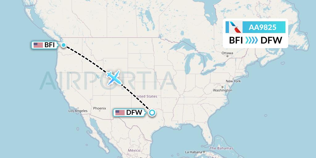 AA9825 American Airlines Flight Map: Seattle to Dallas