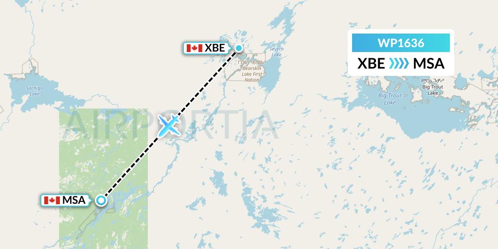 WP1636 Wasaya Airways Lp Flight Map: Bearskin Lake to Muskrat Dam