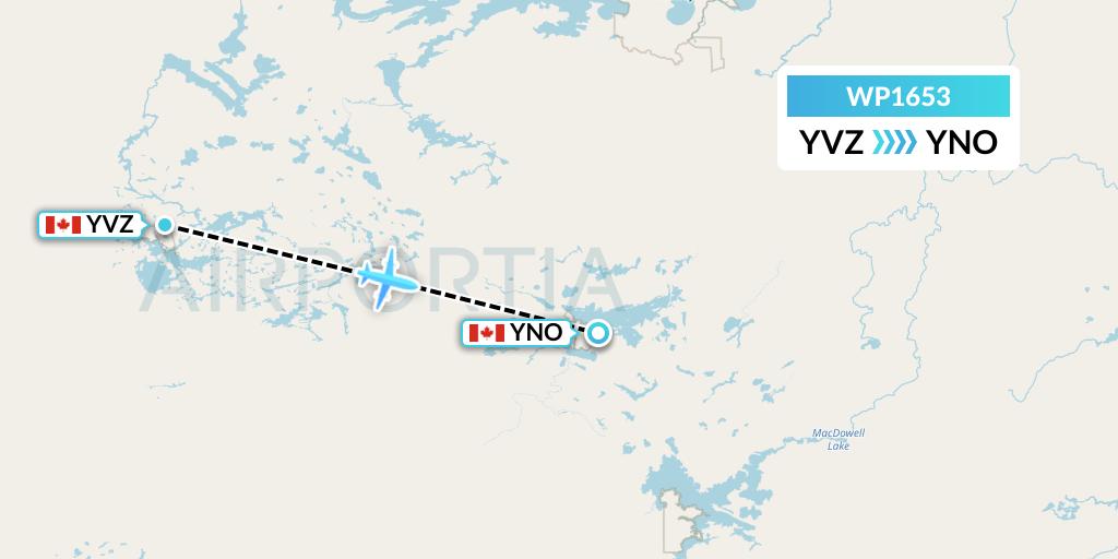 WP1653 Wasaya Airways Lp Flight Map: Deer Lake to North Spirit Lake
