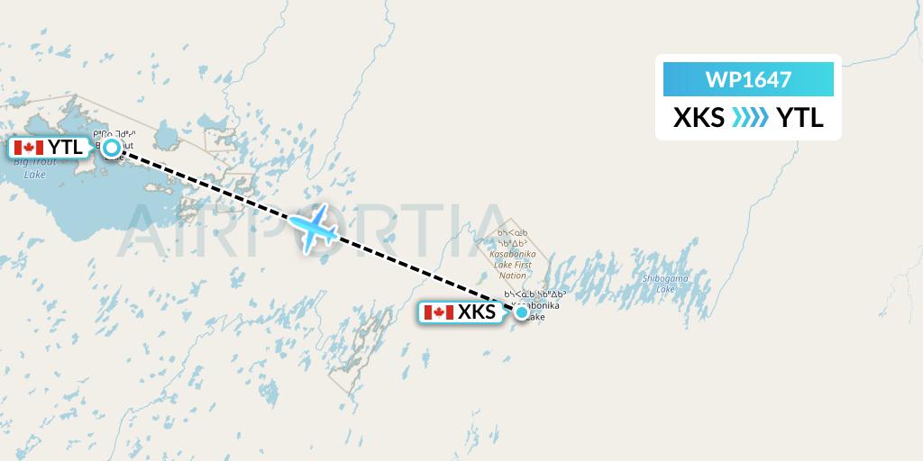 WP1647 Wasaya Airways Lp Flight Map: Kasabonika to Big Trout