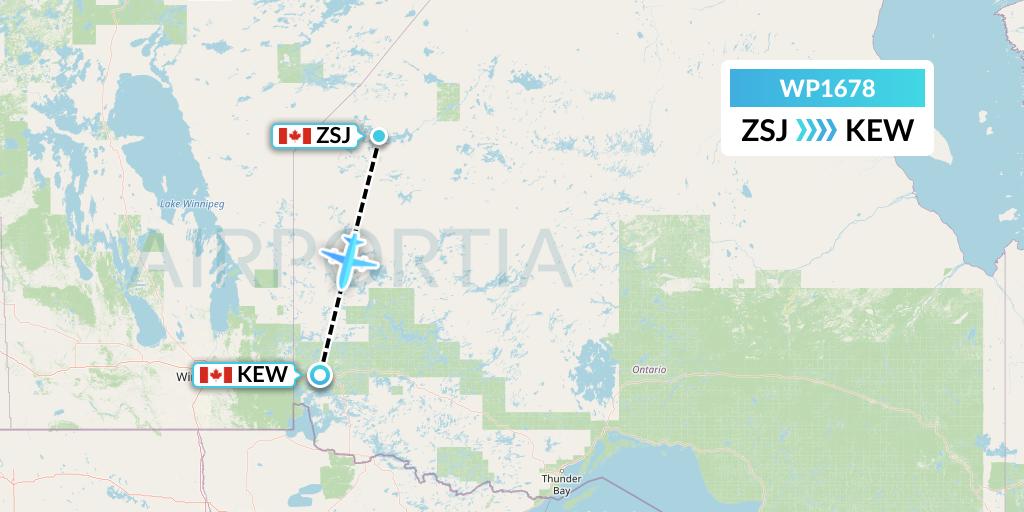 WP1678 Wasaya Airways Lp Flight Map: Sandy Lake to Keewaywin