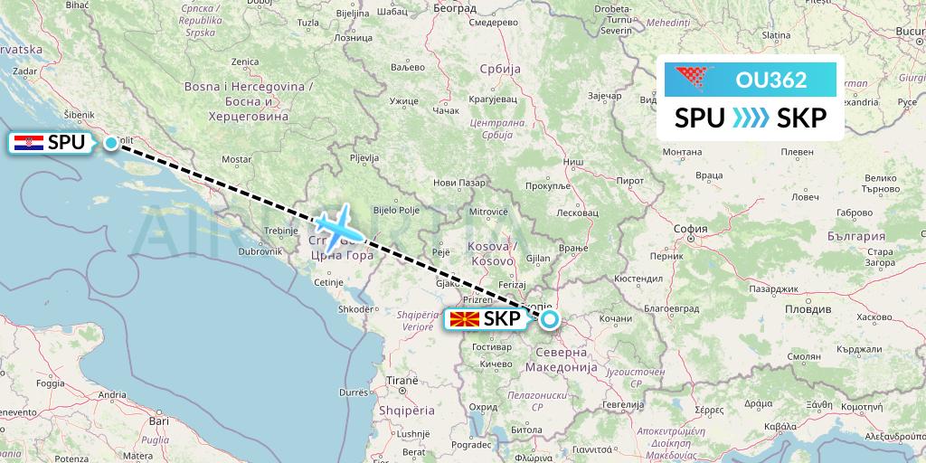 OU362 Croatia Airlines Flight Map: Split to Skopje