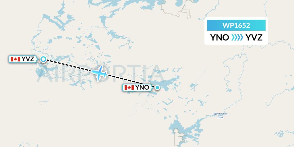 WP1652 Wasaya Airways Lp Flight Map: North Spirit Lake to Deer Lake