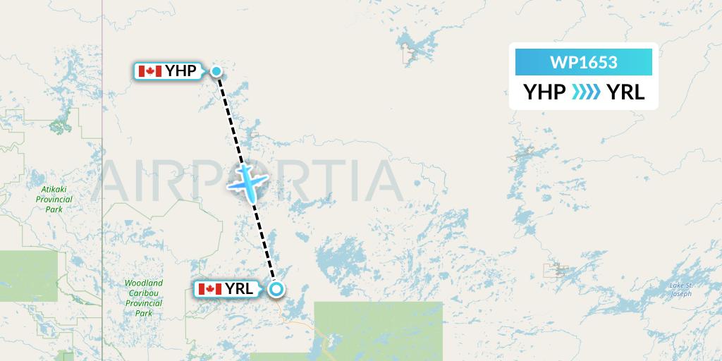 WP1653 Wasaya Airways Lp Flight Map: Poplar Hill to Red Lake