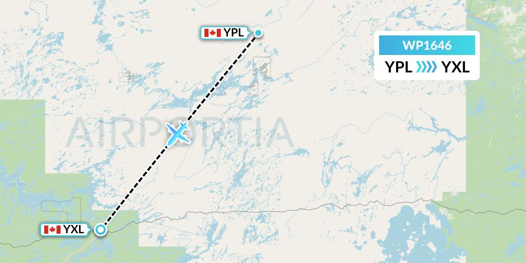 WP1646 Wasaya Airways Lp Flight Map: Pickle Lake to Sioux Lookout