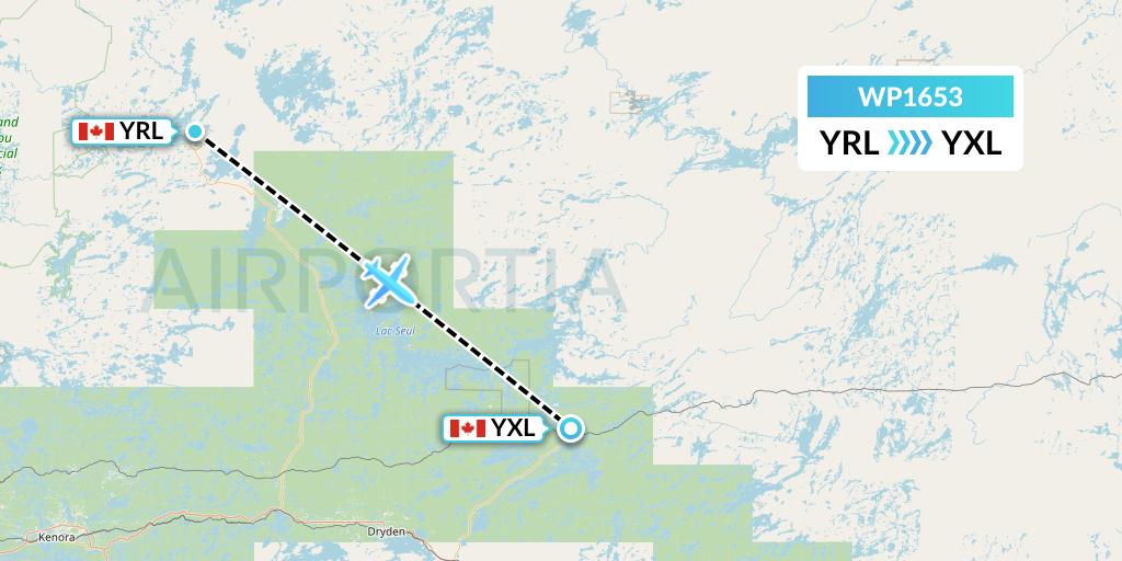 WP1653 Wasaya Airways Lp Flight Map: Red Lake to Sioux Lookout