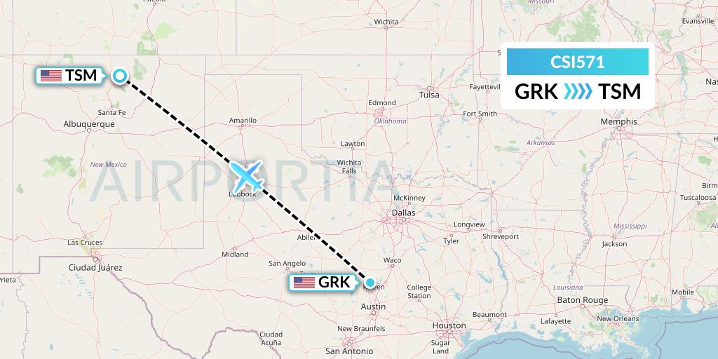 CSI571 Csi Aviation Flight Map: Killeen to Taos