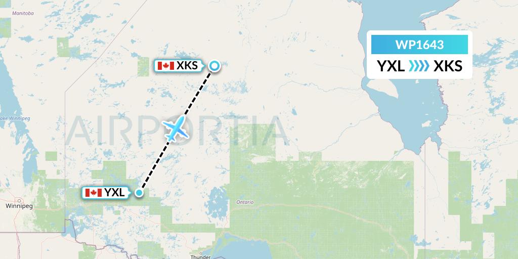 WP1643 Wasaya Airways Lp Flight Map: Sioux Lookout to Kasabonika