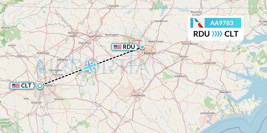 AA9783 American Airlines Flight Map: Raleigh-Durham to Charlotte