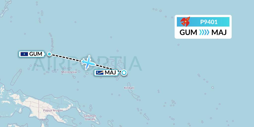 P9401 Asia Pacific Airlines Flight Map: Guam to Majuro
