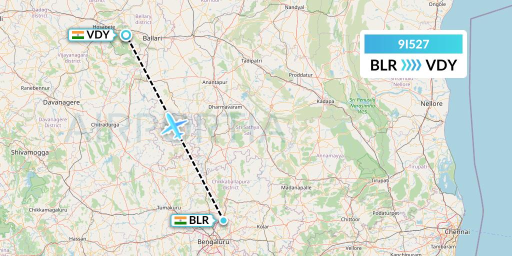 9I527 Air India Regional Flight Map: Bangalore to Toranagallu